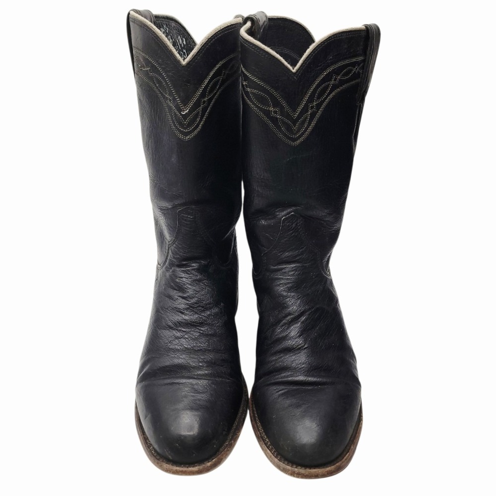 Justin Women's 7.5B Black Leather Western Cowboy Boots Made Vintage J090104